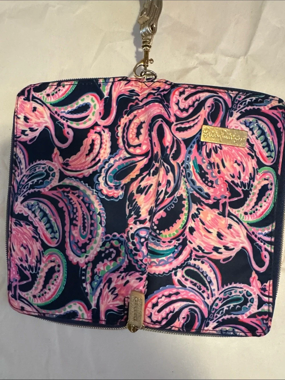 Lilly Pulitzer Navy, Pink & Teal Paisley Zip Wristlet